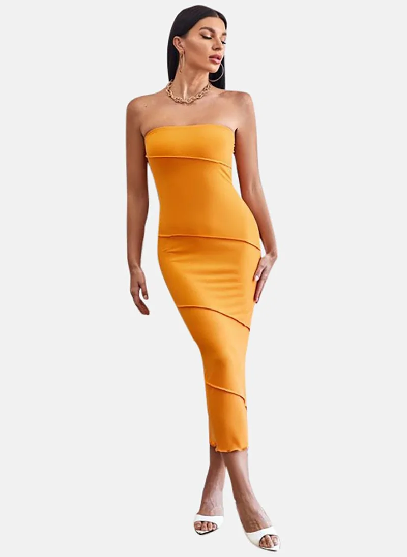 يونيكي Yellow Solid Sleeveless Off-shoulder Midi Bodycon Dress