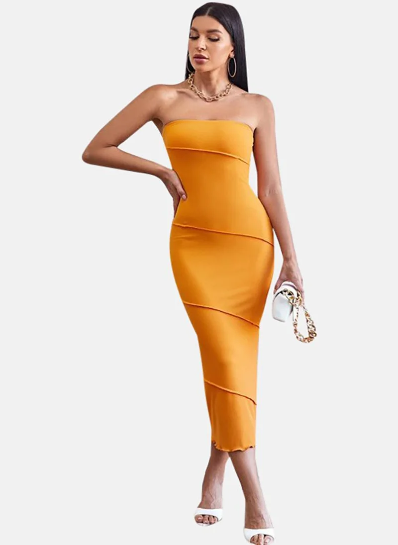 YUNIQEE Orange Strapless Midi Dress