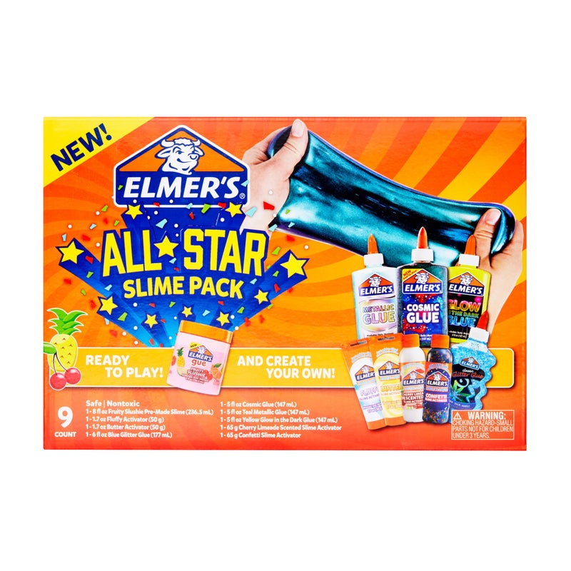 ELMER'S مجموعة إيليمرز أول-ستار لصناعة السلايم، تشمل منشط الغراء السائل والسلايم الجاهز، 9 قطع - مثالية لحفلات أعياد الميلاد، فكرة هدية، نشاط للأطفال - Image 1