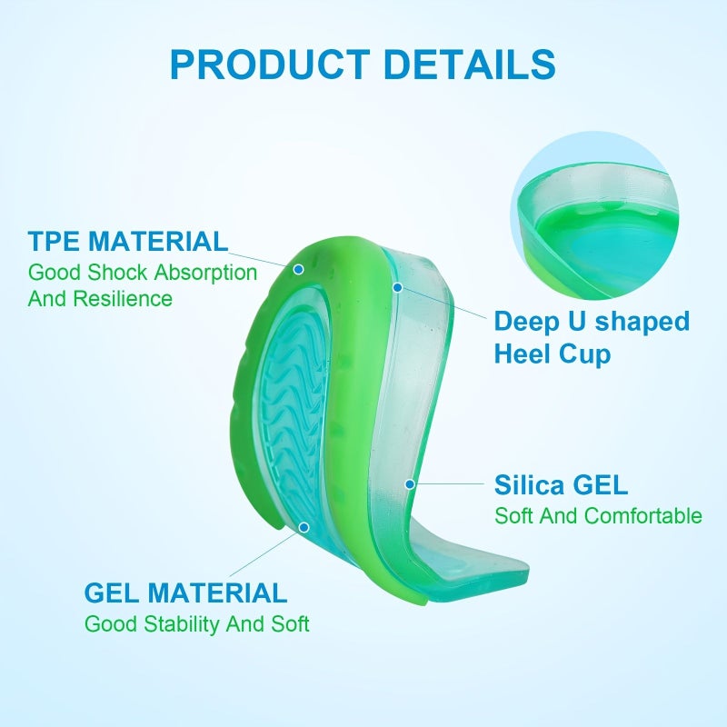 Green Gel Heel Cups for Heel Pain Relief Sport Shock Absorbing Lightweight Plantar Fasciitis - Image 4