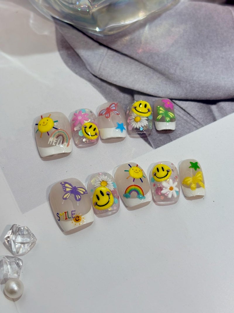 SIMAYKUWA 5D Embossed Smiley Face White Daisy Nail Stickers - Floral Face Nail Art Decorations for Manicure A Set of 2 Sheets - Image 3