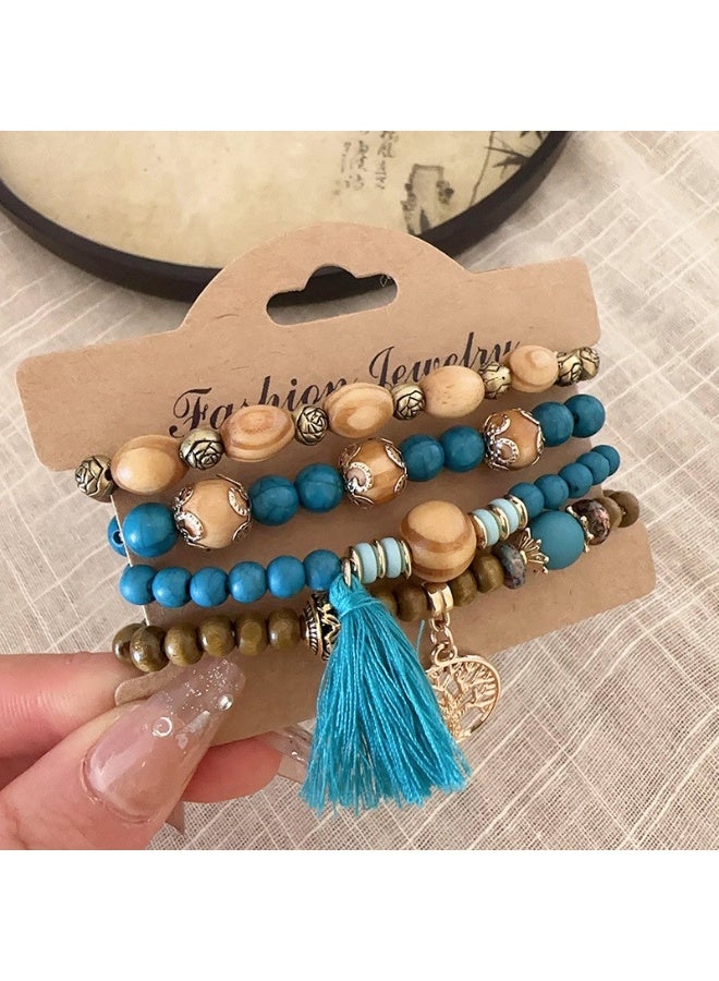 4 pcs set - Ancient Style Wooden Bead String Bracelet - Luxurious and High-end Handcrafted Bracelet - Fashionably Simple and Elegant Jewelry Accessory