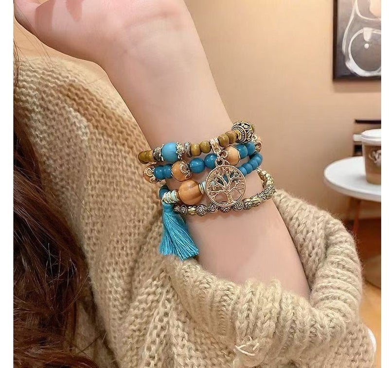JAYATO 4 pcs set - Ancient Style Wooden Bead String Bracelet - Luxurious and High-end Handcrafted Bracelet - Fashionably Simple and Elegant Jewelry Accessory - Image 2