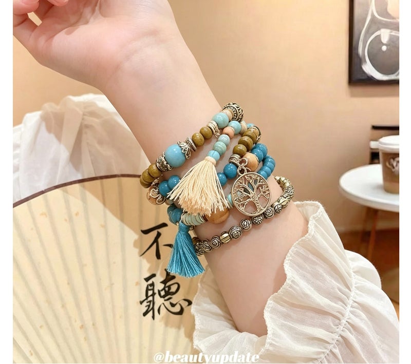 JAYATO 4 pcs set - Ancient Style Wooden Bead String Bracelet - Luxurious and High-end Handcrafted Bracelet - Fashionably Simple and Elegant Jewelry Accessory - Image 3