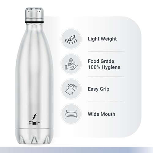 Flair Thermosteel Triumph 750ml Insulated Bottle – Silver & Black, Upto 24 Hours Hot and Cold, Leak Proof, BPA Free, Ideal for Travel, Hiking, Travel Bottle and Everyday Use - Image 5