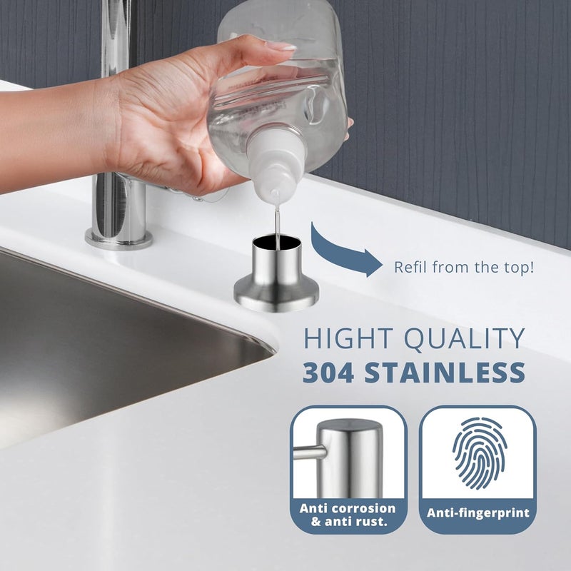 Sben Built in Kitchen Soap Dispenser Set (Large 17oz Refillable Bottle Included) - Stainless Steel Soap Dispenser, Brushed Nickel for Corrosion-Resistant -ABS Pump Head, 360° Rotation - Image 5