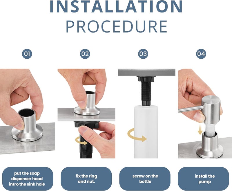 Sben Built in Kitchen Soap Dispenser Set (Large 17oz Refillable Bottle Included) - Stainless Steel Soap Dispenser, Brushed Nickel for Corrosion-Resistant -ABS Pump Head, 360° Rotation - Image 4