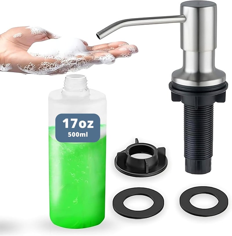 Sben Built in Kitchen Soap Dispenser Set (Large 17oz Refillable Bottle Included) - Stainless Steel Soap Dispenser, Brushed Nickel for Corrosion-Resistant -ABS Pump Head, 360° Rotation - Image 1