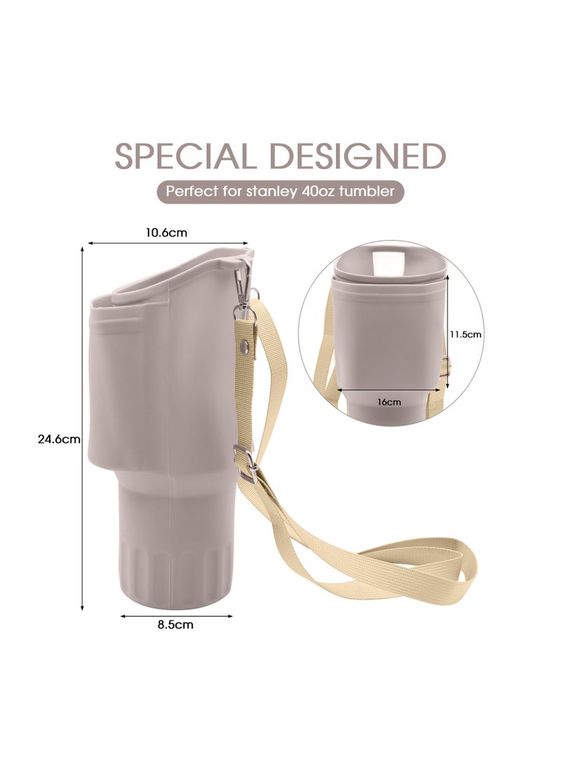 Silicone Water Bottle Bag, Fit for Stanley 40 Oz Tumbler with Handle, Water Bottle Holder with Adjustable Shoulder Strap, Face Straw Cover  Carrier Clip for Hiking Travelling Camping, Running(1Pack) - Image 2