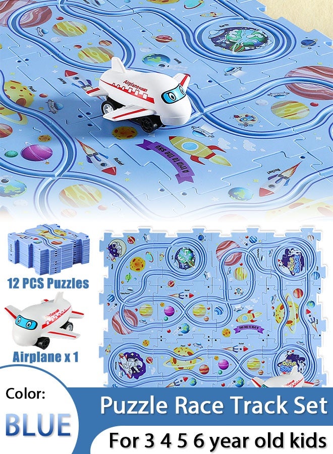 Comysubao Puzzle Race Track Car Set Toys for 3 4 5 6 Year Old Boys or Girls - Puzzle Tracks Car Toys for Kids Ages 3-5 with Sliding Toy Cars, Space-Themed, Birthday Gifts for Toddlers 1-3 2-4 4-6 - Image 1