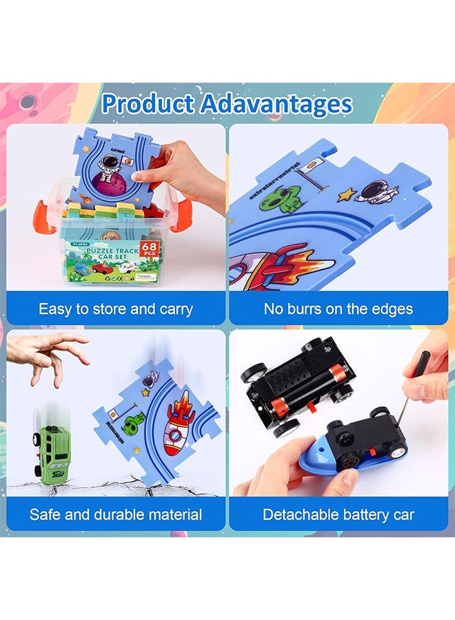 Comysubao Puzzle Race Track Car Set Toys for 3 4 5 6 Year Old Boys or Girls - Puzzle Tracks Car Toys for Kids Ages 3-5 with Sliding Toy Cars, Space-Themed, Birthday Gifts for Toddlers 1-3 2-4 4-6 - Image 3