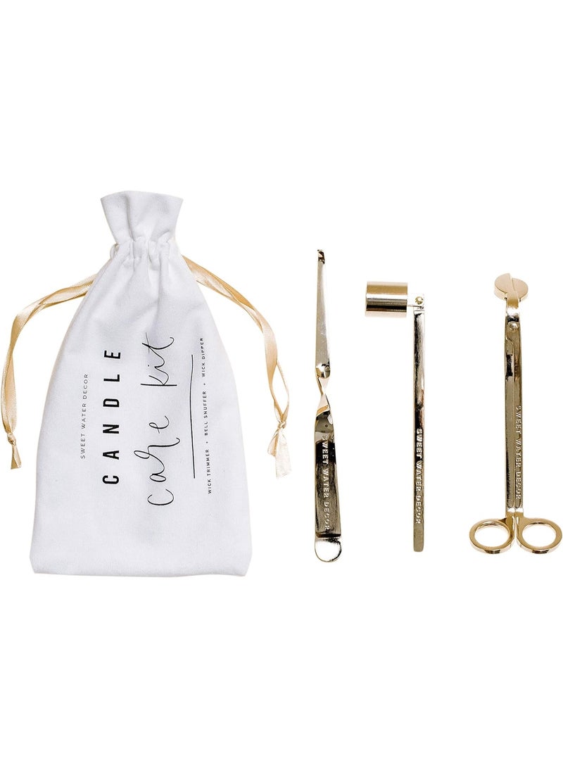 Sweet Water Decor Candle Care Kit | Golden Candle Accessory Set Includes Wick Trimmer, Wick Dipper, and Bell Snuffer Tools with Drawstring Bag for Candle Lovers (Gold) - Image 1