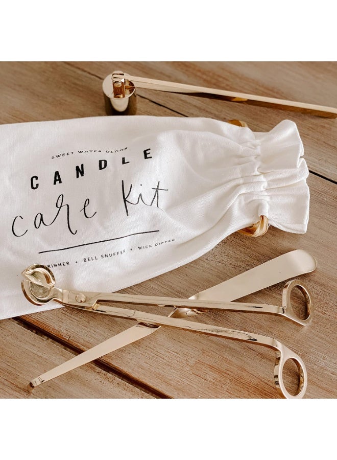 Sweet Water Decor Candle Care Kit | Golden Candle Accessory Set Includes Wick Trimmer, Wick Dipper, and Bell Snuffer Tools with Drawstring Bag for Candle Lovers (Gold) - Image 2