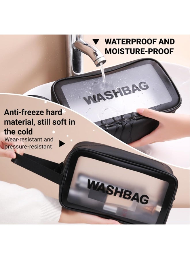 3 Pack Matte Translucent Waterproof Travel Wash Bags, Large/Medium/Small Portable Handle Cosmetic Toiletry Bag, Large Capacity Organizer for Toiletries Skincare, Travel Camping Use(Black) - Image 4