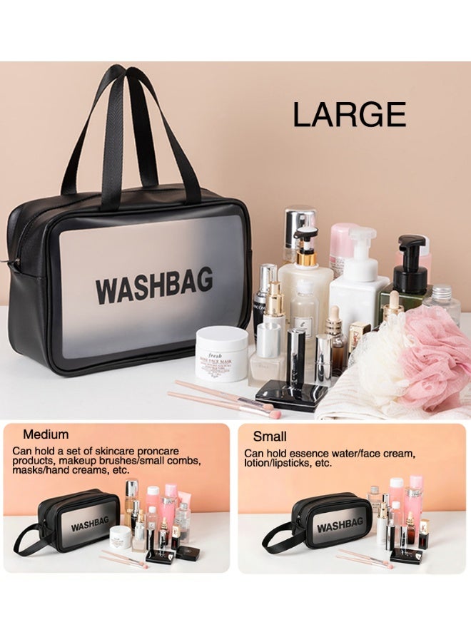 3 Pack Matte Translucent Waterproof Travel Wash Bags, Large/Medium/Small Portable Handle Cosmetic Toiletry Bag, Large Capacity Organizer for Toiletries Skincare, Travel Camping Use(Black) - Image 5