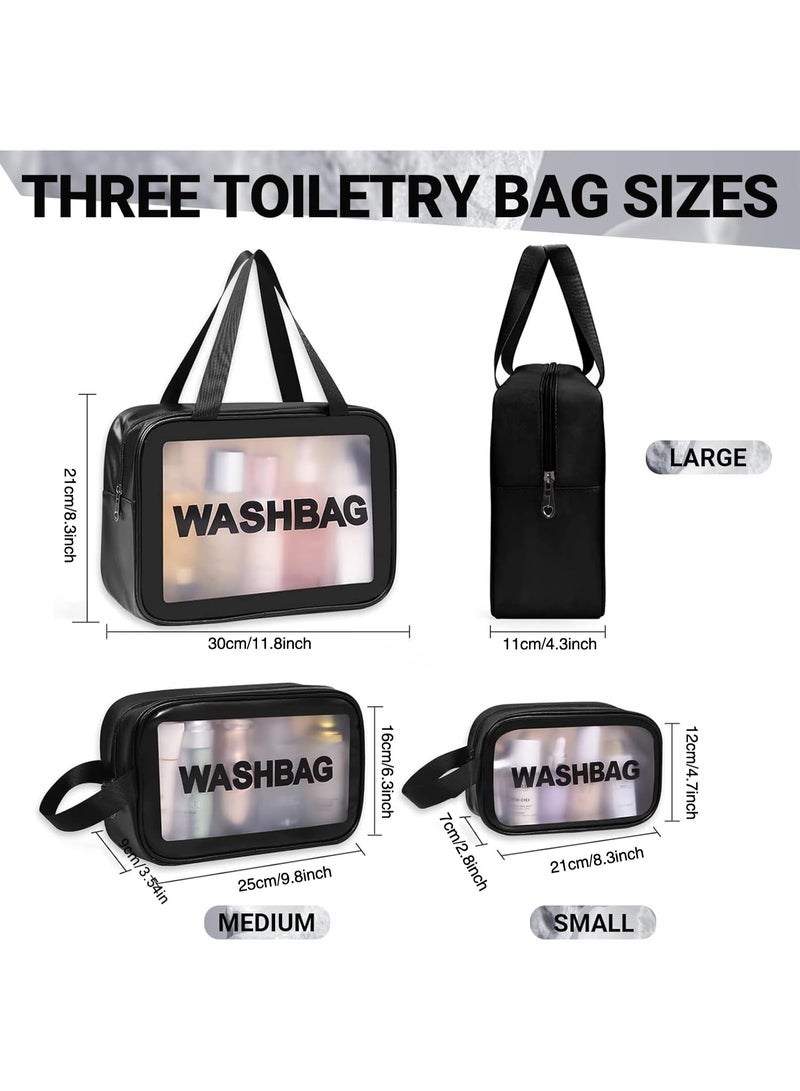 3 Pack Matte Translucent Waterproof Travel Wash Bags, Large/Medium/Small Portable Handle Cosmetic Toiletry Bag, Large Capacity Organizer for Toiletries Skincare, Travel Camping Use(Black) - Image 2