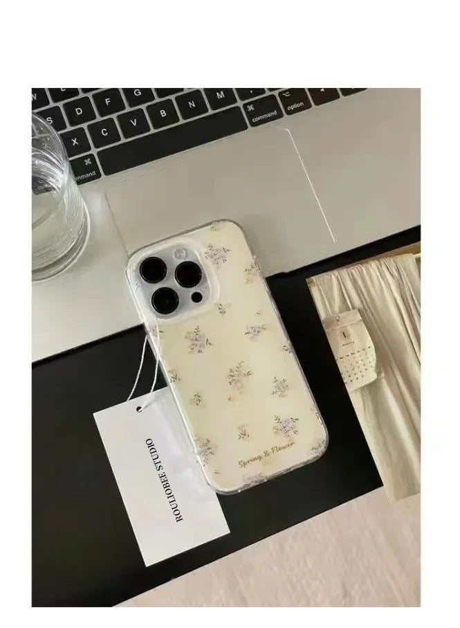 NIBEMINENT Yellow Background With Small Floral Patterns Protective TPU Case Cover For iPhone 15 Pro Max