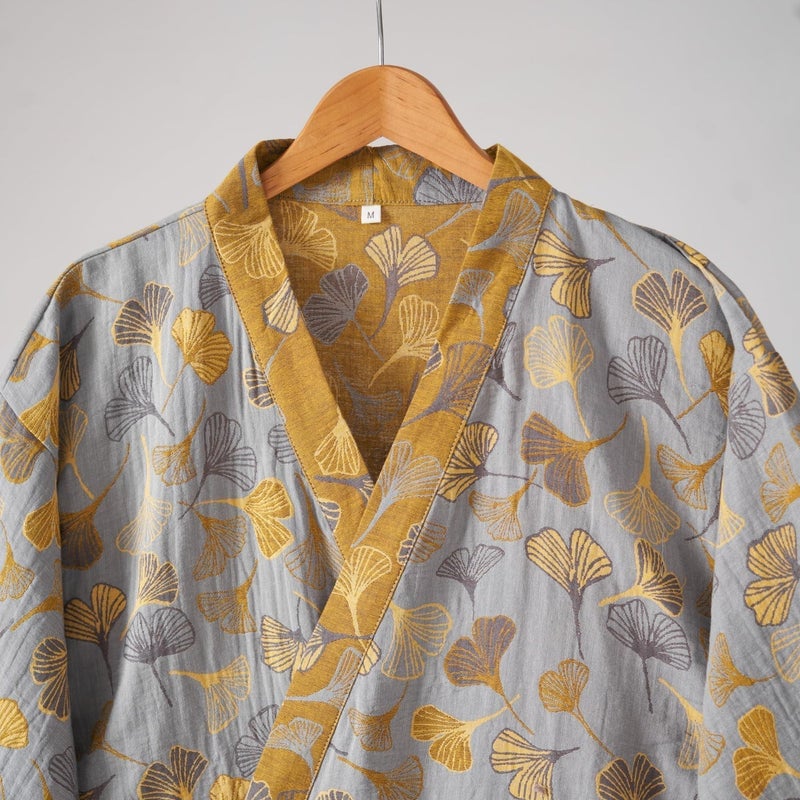 Kimono Robe Purefair 100% Cotton Gauze Ginkgo Leaf Print - Image 3