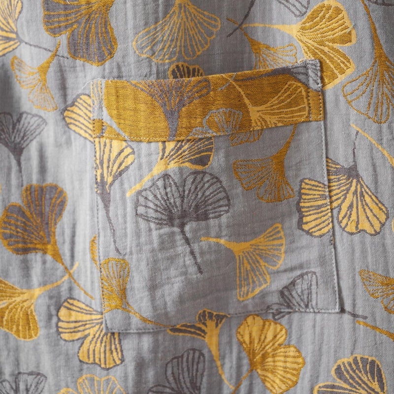Kimono Robe Purefair 100% Cotton Gauze Ginkgo Leaf Print - Image 5