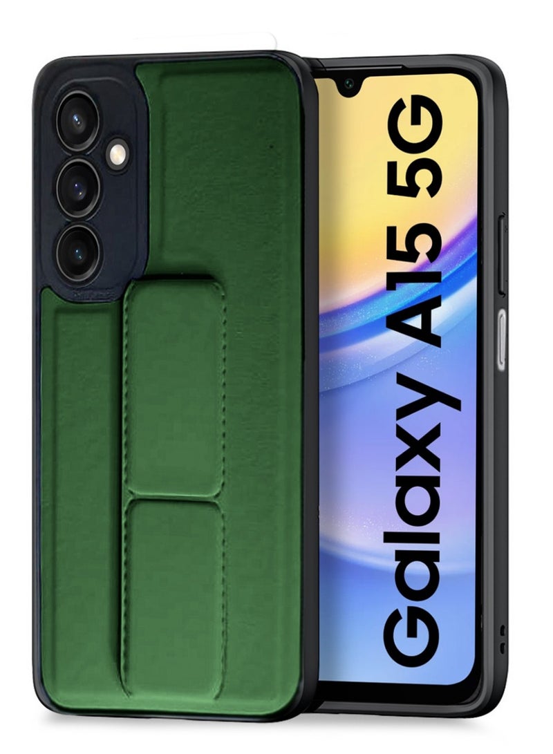 Techie Stylish TPU Silicone Back Cover Case with Magnetic Secure Hand Grip Kickstand for Samsung Galaxy A15 2024 – Dark Green - Image 1
