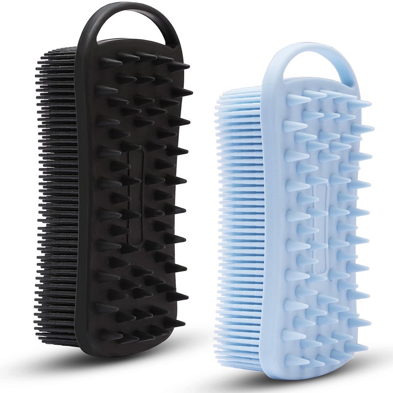 2 PC Silicone Exfoliating Body Scrubber 2 in 1 Silicone Body Shampoo Brush Soft Silicone Loofah for Sensitive Skin Shower Silicone Hair Scalp Massager Easy to Clean Lather Well BlueBlack
