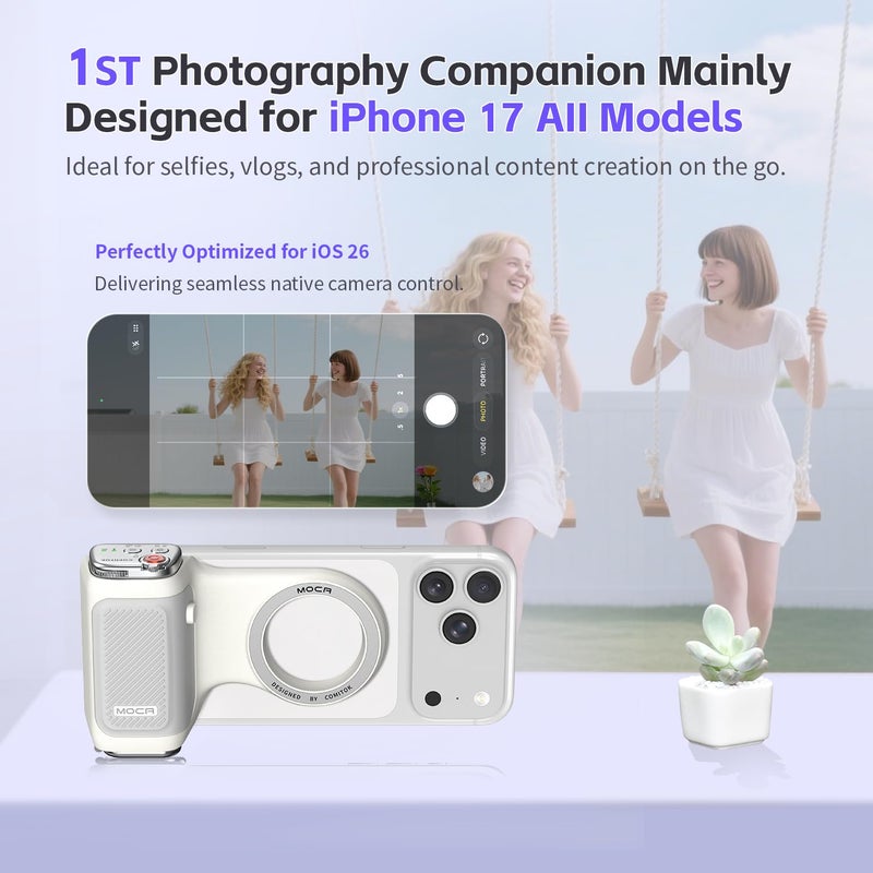 COMITOK MOCA iPhone 17 Pro Camera Grip No Need App for iOS26, Compatible iOS17 and iOS18, Fun Shot Magnetic Grip for Phone Native Camera with Anti-Drop Detachable Remote and Convenient Keychain Hook - Image 2