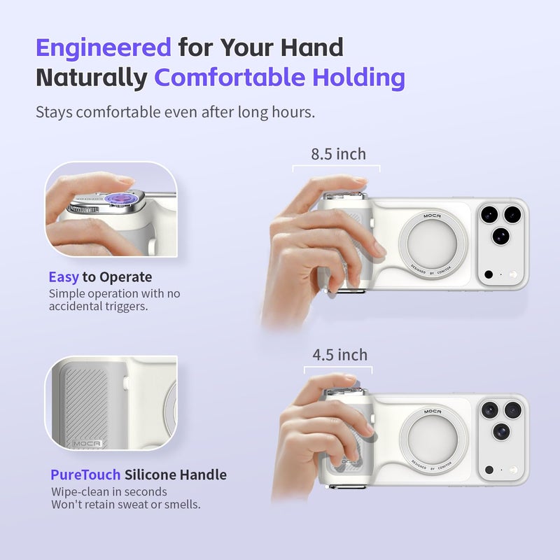 COMITOK MOCA iPhone 17 Pro Camera Grip No Need App for iOS26, Compatible iOS17 and iOS18, Fun Shot Magnetic Grip for Phone Native Camera with Anti-Drop Detachable Remote and Convenient Keychain Hook - Image 4