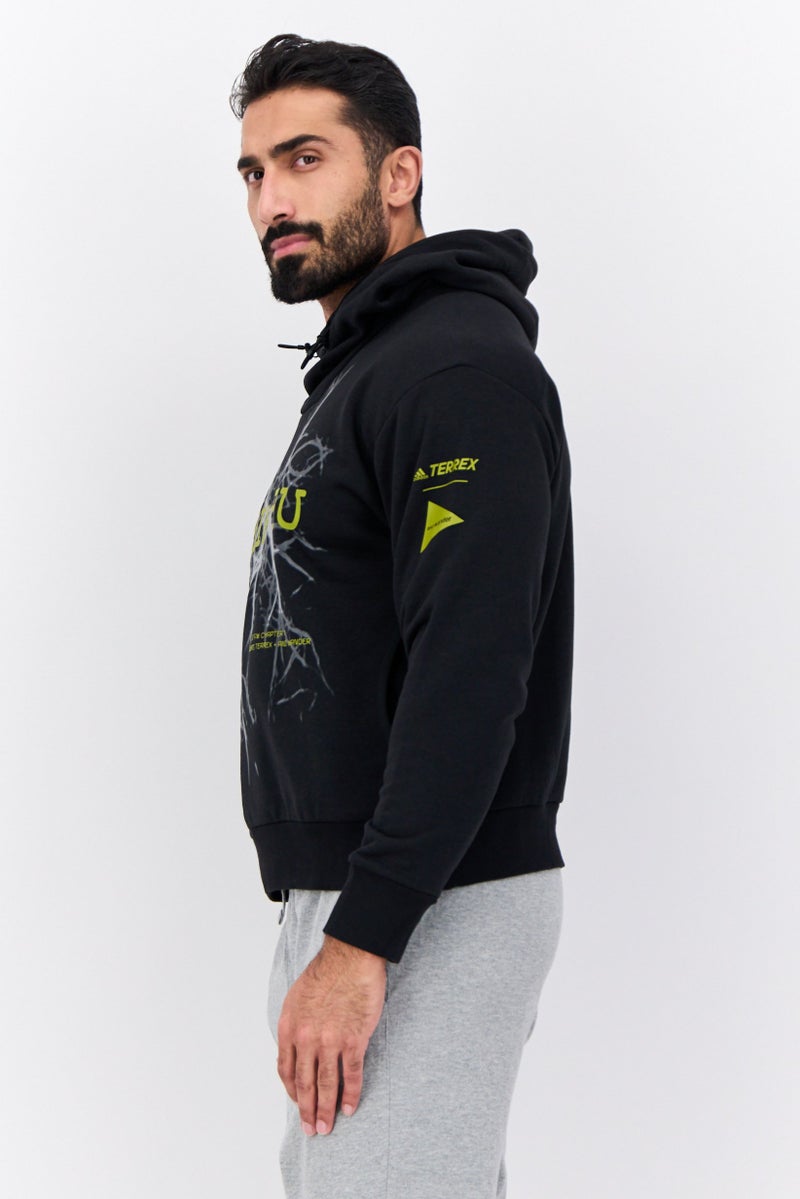Adidas Men Sportswear Fit Long Sleeve Outdoor Hoodie, Black Combo  - Image 2