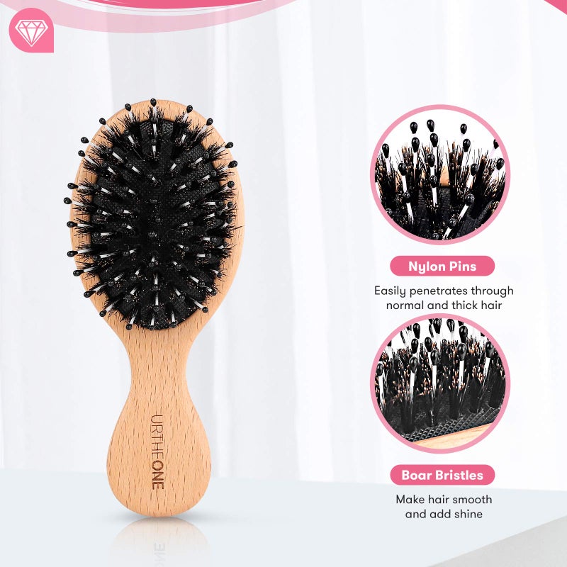 URTHEONE 3Pcs Hair Brush Mini Boar Bristle Hairbrush for Thick Curly Thin Long Short Wet or Dry Hair, Pocket Travel Small Paddle Hair Brush for Men Women Kids Detangle Massage Add Shine - Image 3