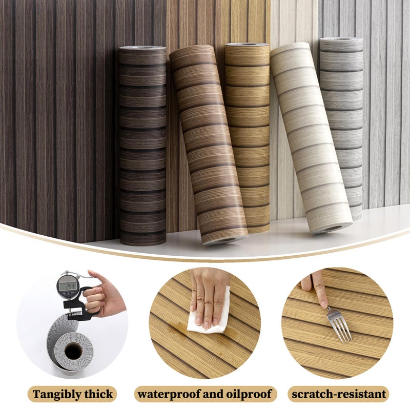 LVSHI Peel and Stick PVC Slat Wall Panels, Wood Grain Self-Adhesive Soundproof Moisture-Resistant Paneling, 3D Faux Wood Panels for Bedroom Bathroom Walls & Ceilings 118"x15.75"(Light tan,13Sq.ft) - Image 5
