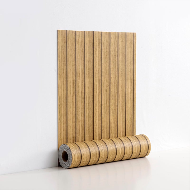 LVSHI Peel and Stick PVC Slat Wall Panels, Wood Grain Self-Adhesive Soundproof Moisture-Resistant Paneling, 3D Faux Wood Panels for Bedroom Bathroom Walls & Ceilings 118"x15.75"(Light tan,13Sq.ft) - Image 1
