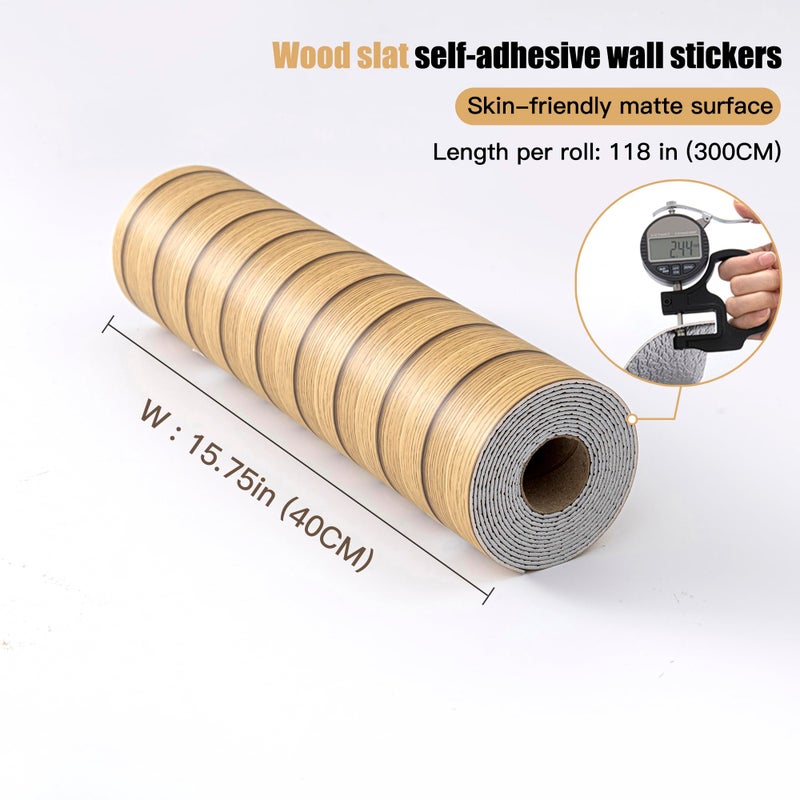 LVSHI Peel and Stick PVC Slat Wall Panels, Wood Grain Self-Adhesive Soundproof Moisture-Resistant Paneling, 3D Faux Wood Panels for Bedroom Bathroom Walls & Ceilings 118"x15.75"(Light tan,13Sq.ft) - Image 4