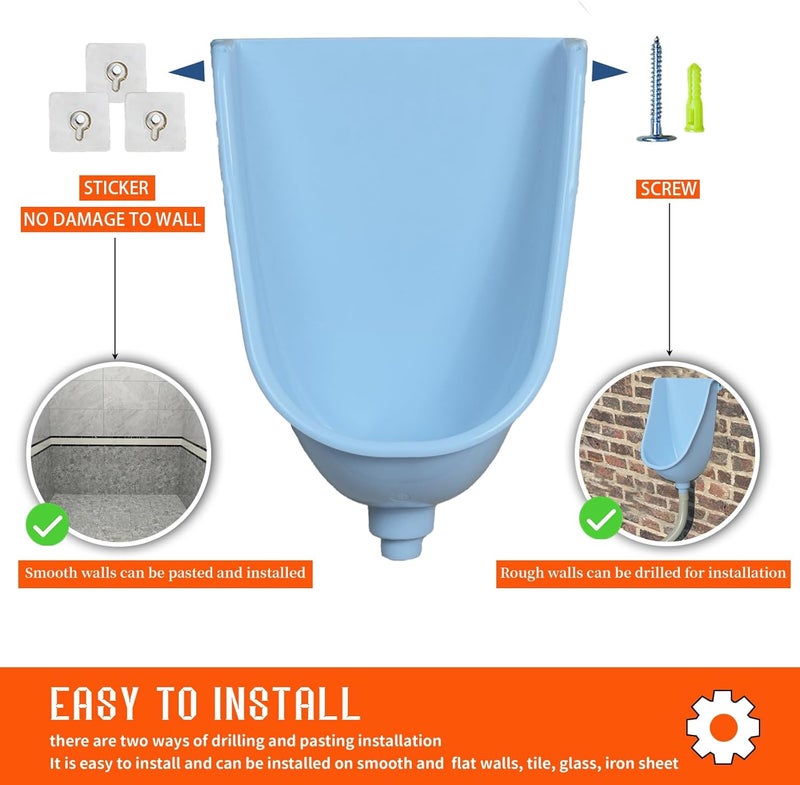 shawoo Waterless Urinal Garage Urinal for Men Plastic Urinals for Men, Urine Diverter Outdoor Urinal Wall-Mounted Urinals For Men Bathroom, No-Drill Lnstallation Self-Adhesive Mens Urinal (blue) - Image 4