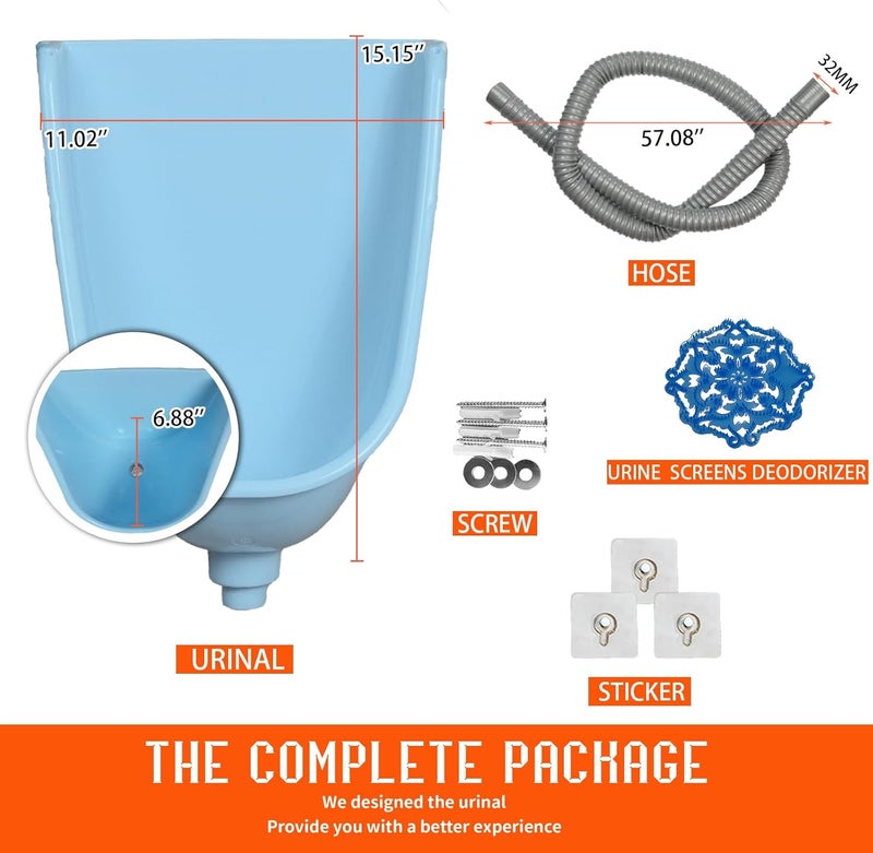 shawoo Waterless Urinal Garage Urinal for Men Plastic Urinals for Men, Urine Diverter Outdoor Urinal Wall-Mounted Urinals For Men Bathroom, No-Drill Lnstallation Self-Adhesive Mens Urinal (blue) - Image 2