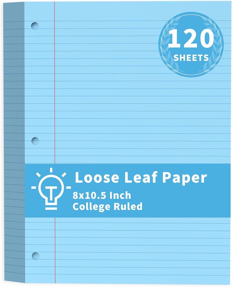 PINJINGPRO ورق وردي من نوع Loose Leaf، 120 ورقة، ملون، مقاس 8 بوصة × 10.5 بوصة، مزود بخطوط مدرسية، مثقوب بثلاث ثقوب، مناسب لمجلدات ذات ثلاث حلقات، مناسب لاحتياجات المنزل والمكتب والمدرسة. - Image 1