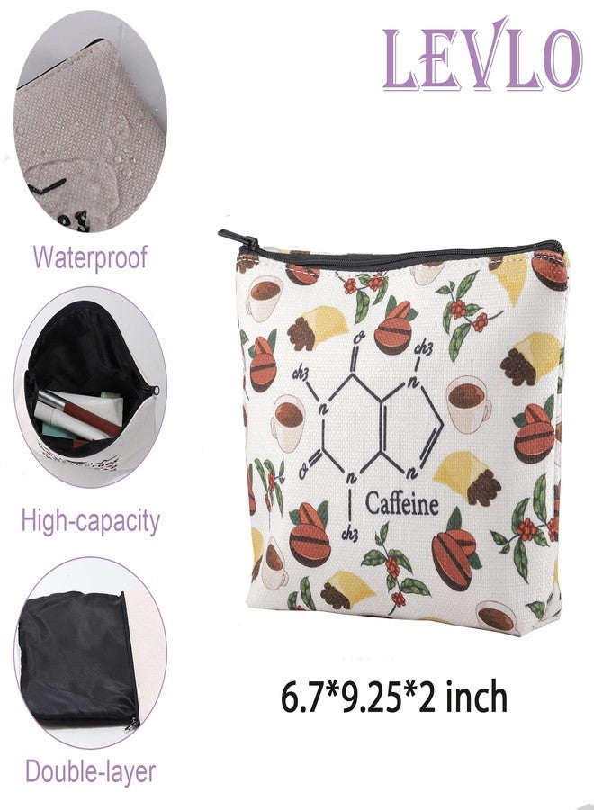 LEVLO Coffee Lover Gift Coffee Caffeine Drinking Food Makeup Bag Women Christmas Birthday Toiletry Bag (Caffeine) - Image 2