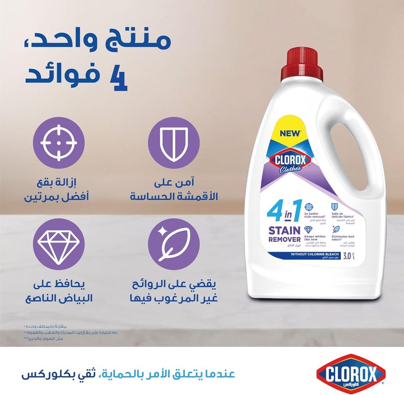 Color Enhancing Liquid Stain Remover for White Clothes, 3L, Superior Stain Removal, Super Bleach, Kills 99% of Germs - Image 3