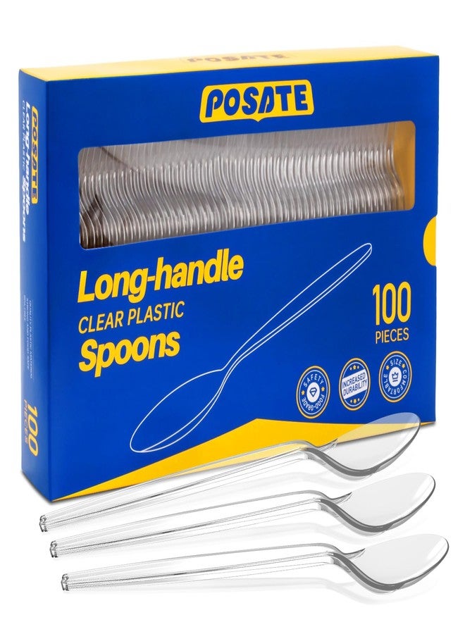 POSATE 7.1" Plastic Spoons Heavy Duty Disposable Teaspoons, Clear (100 Count) - Image 1