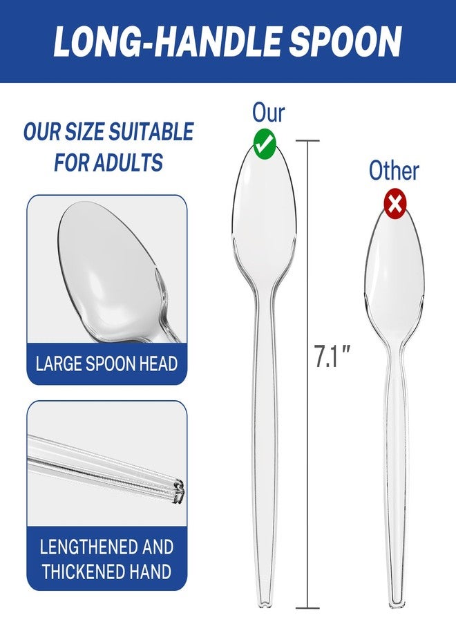 POSATE 7.1" Plastic Spoons Heavy Duty Disposable Teaspoons, Clear (100 Count) - Image 2