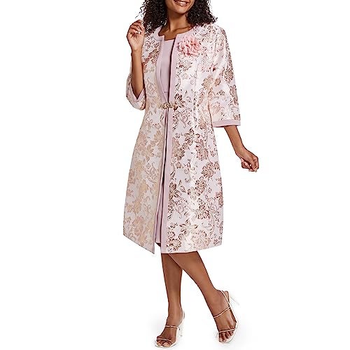 WTJIAPAI Women's Two Piece Dress Church Suits Mother Gift Special Occasion Wedding Party Jacquard Embroidery Long Jacket Church Set Pink - Image 5