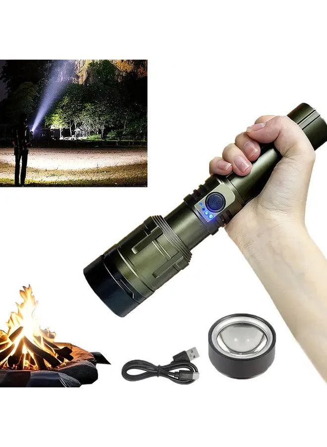 Ba Green Aluminum Alloy LED Flashlight 5000mAh USB Charging 5 Modes Telescopic Focus Lens Outdoor Emergency Light - Image 2