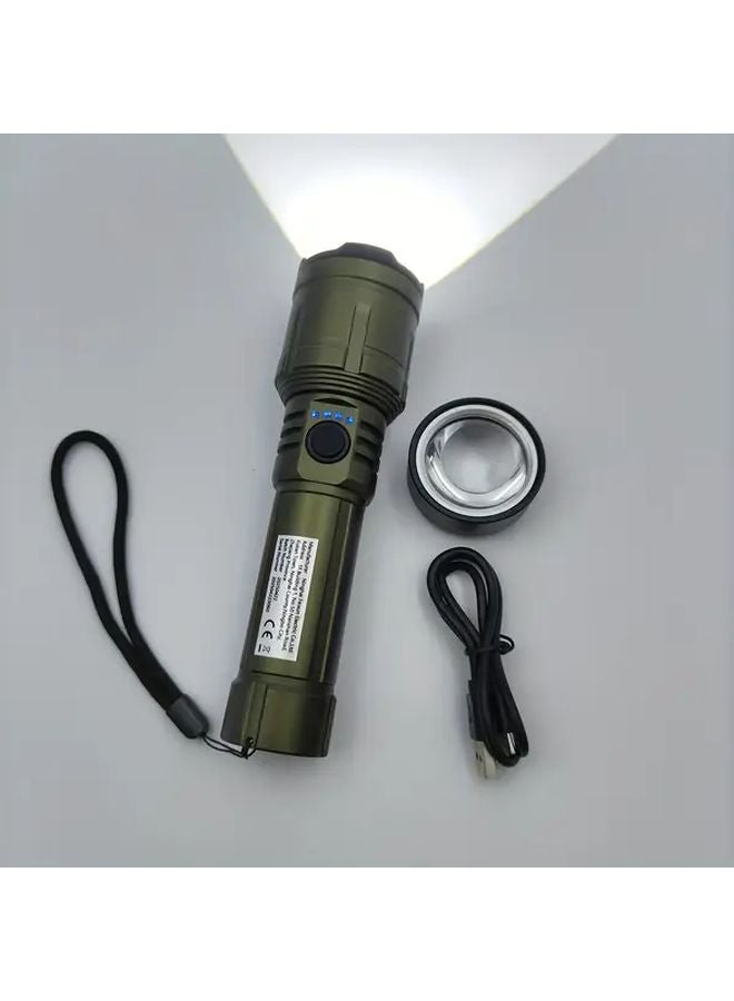 Ba Green Aluminum Alloy LED Flashlight 5000mAh USB Charging 5 Modes Telescopic Focus Lens Outdoor Emergency Light - Image 1