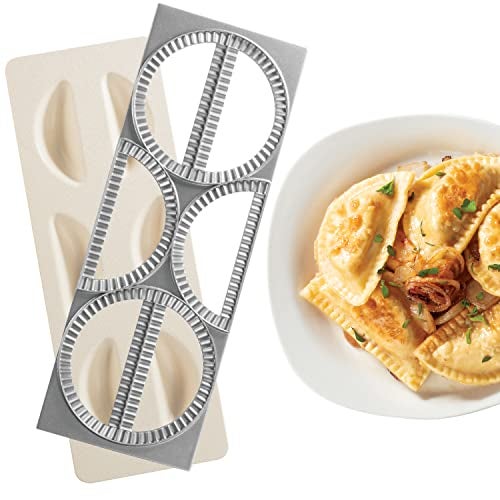 CucinaPro Pierogi Maker w Tray & Press- Makes 6 Pierogis, Dumplings Potstickers or Holiday Pastry at Once- Stainless Steel Durable Construction, Portable Set Easy to Use - Homemade Cooking Xmas Gift - Image 1