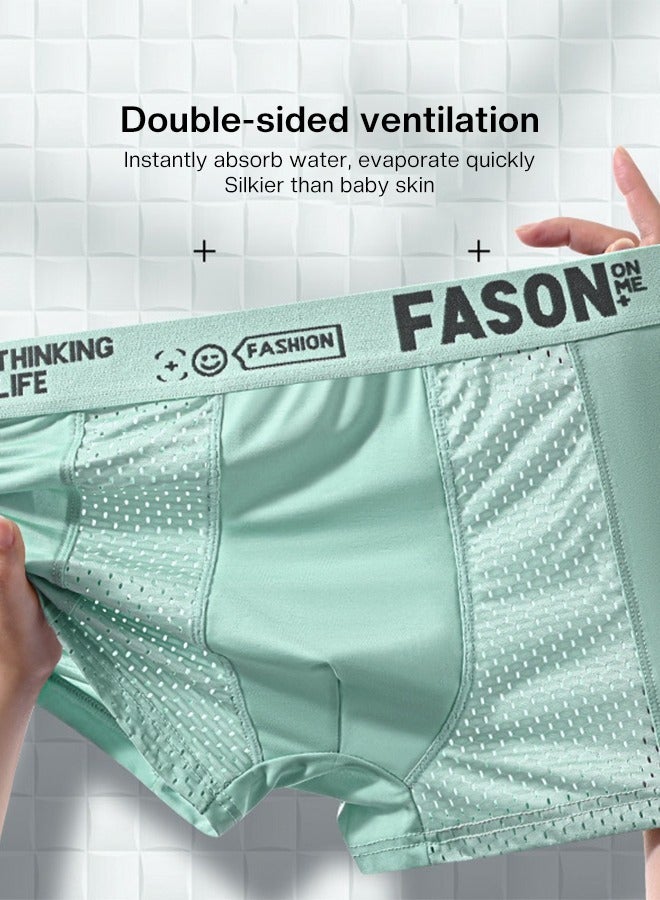 Joychic مجموعة من 4 شورتات داخلية شبكية للرجال بألوان صلبة من حرير الثلج، تنفسية، لمسة باردة، تحت الملابس العصرية متعددة الألوان - Image 3