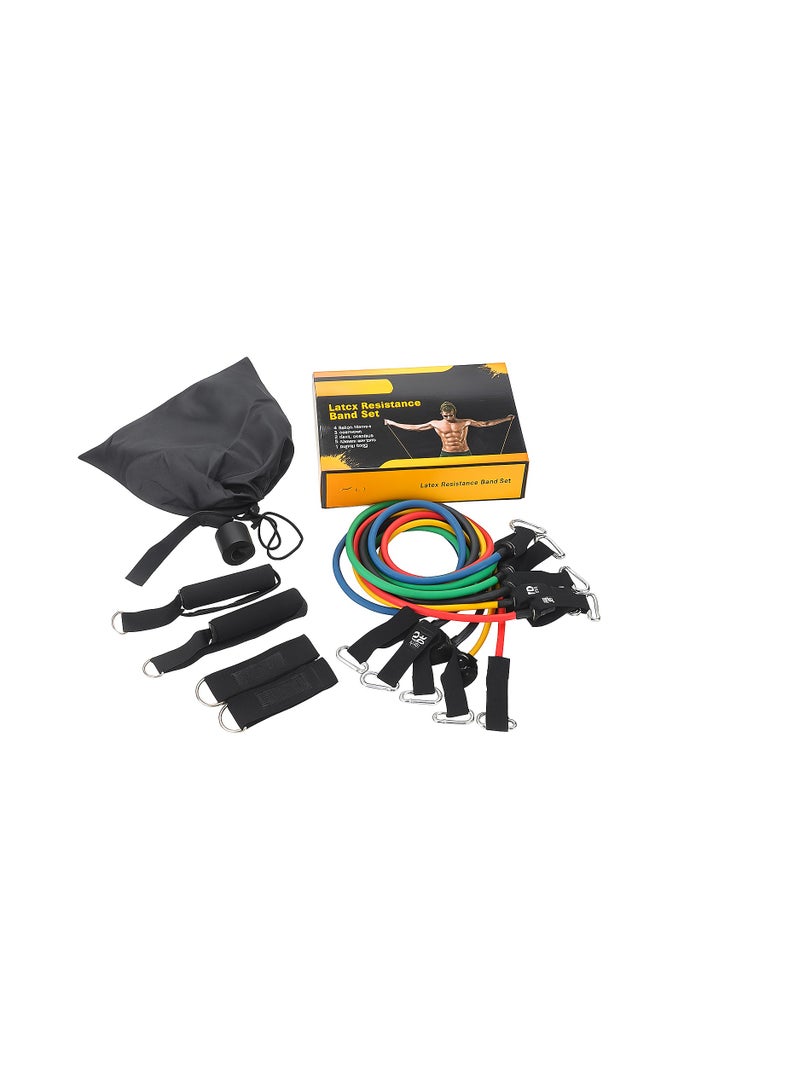 H PRO HM Sports HBR6 Resistance Band Set for Home Workout  | 5 Latex Tubes Handles Ankle Straps Door Anchor and Carry Bag - Image 1