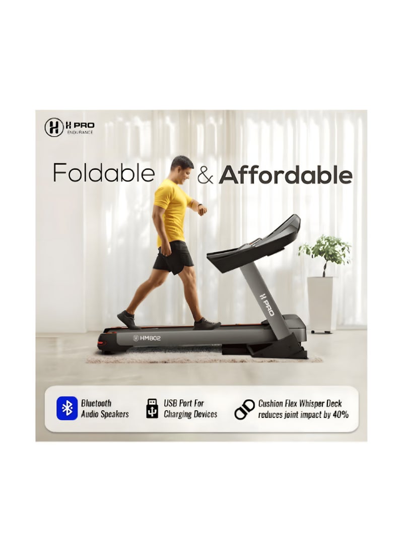 H PRO HM Sports UltraFit 7HP AC Motor Treadmill | Large HD Monitor, 15-Level Incline, Soft Drop Folding, Shock Absorption, MP3 Speakers - Image 4