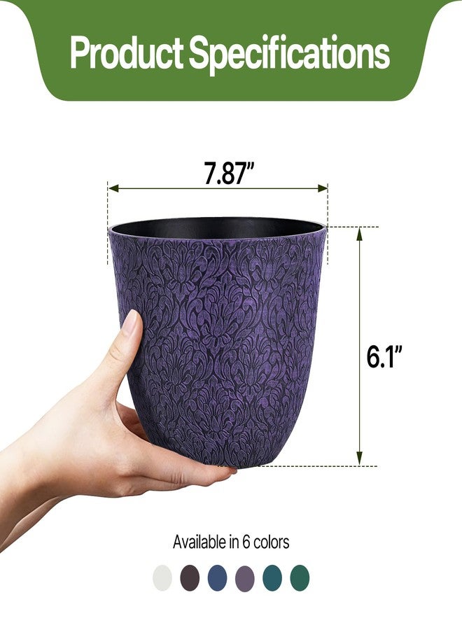 Worth Garden Plastic Round 8" Plant Pots for Indoor Plants - Set of 6 Multicolor Small Flower Pots W/Drainage Hole and Rubber Plug - Home Christmas Decorative planters Retro Floral Pattern - Image 5