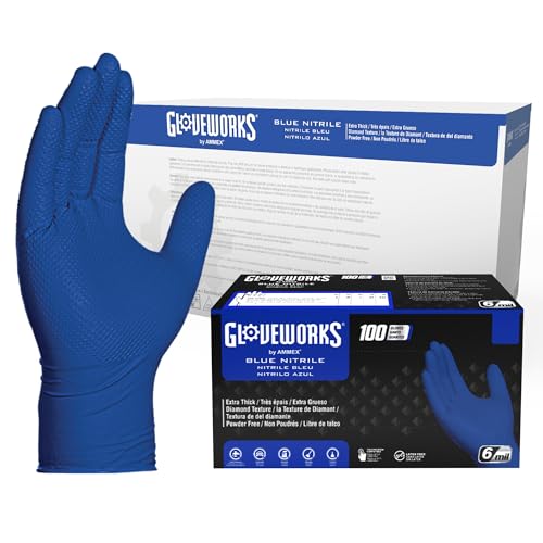 GLOVEWORKS HD Royal Blue Nitrile Industrial Disposable Gloves, 6 Mil Latex-Free Raised Diamond Texture, X-Large, Case of 1000 - Image 1