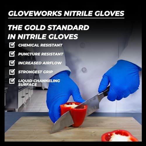 GLOVEWORKS HD Royal Blue Nitrile Industrial Disposable Gloves, 6 Mil Latex-Free Raised Diamond Texture, X-Large, Case of 1000 - Image 5