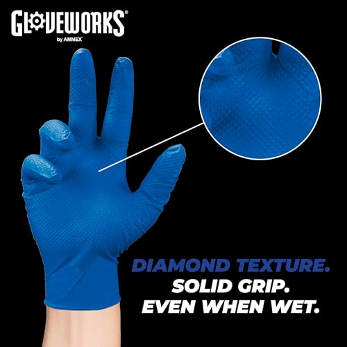 GLOVEWORKS HD Royal Blue Nitrile Industrial Disposable Gloves, 6 Mil Latex-Free Raised Diamond Texture, X-Large, Case of 1000 - Image 4